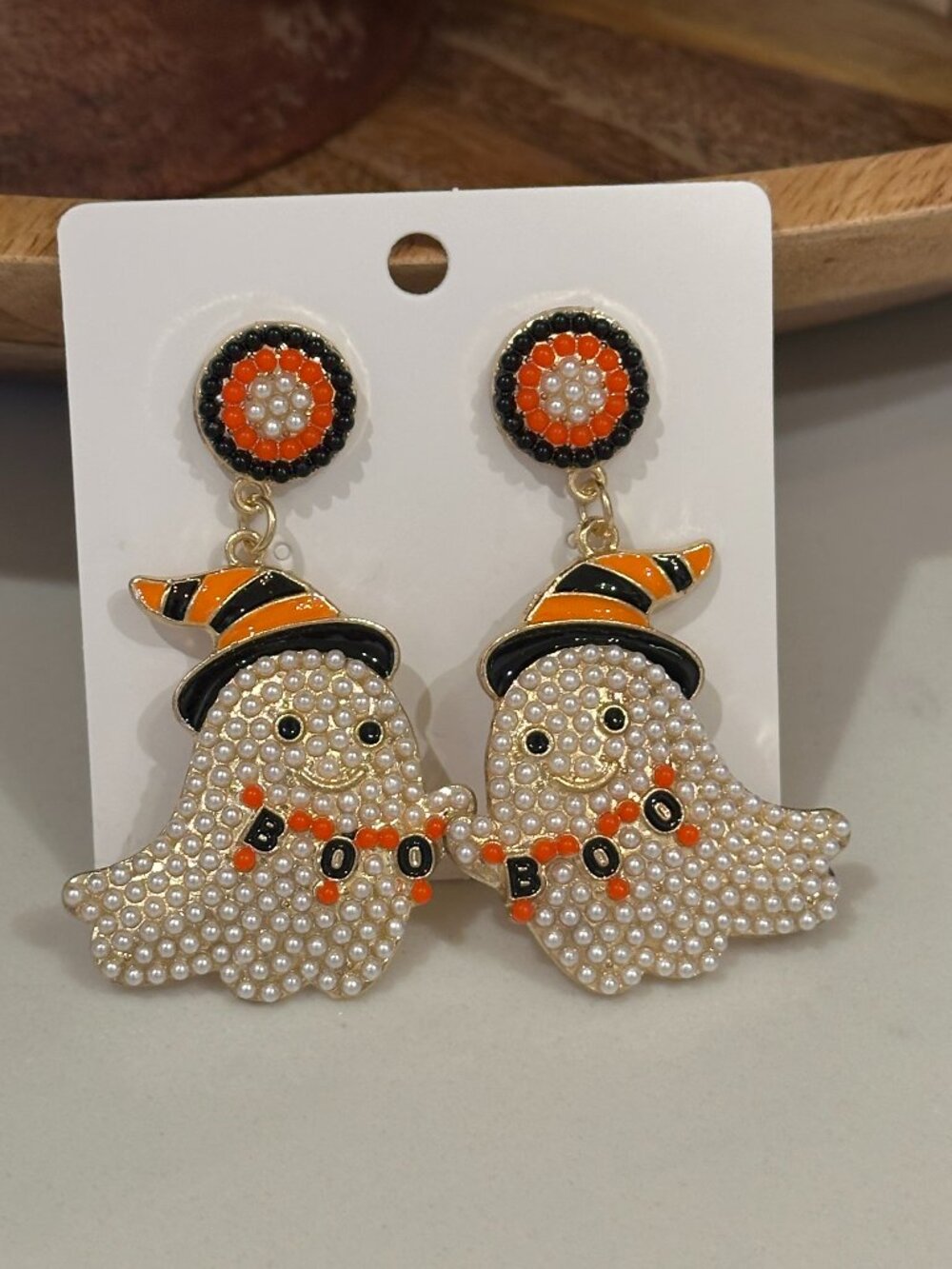 Pearly Boo Ghost Earrings Halloween